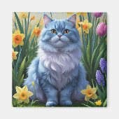 オリエンタルブルーキャットの春の花の絵 マグネット (正面)