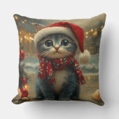 オリエンタルブルーキャットクリスマスヴィンテージビーチ クッション (正面)