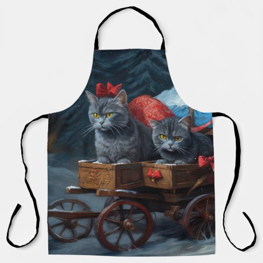 オリエンタルブルーキャットスノーイスレクリスマスデコール エプロン (正面)