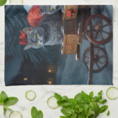 オリエンタルブルーキャットスノーイスレクリスマスデコール キッチンタオル (折り畳み)