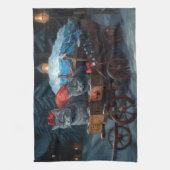 オリエンタルブルーキャットスノーイスレクリスマスデコール キッチンタオル (縦)