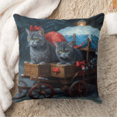 オリエンタルブルーキャットスノーイスレクリスマスデコール クッション (ブランケット)