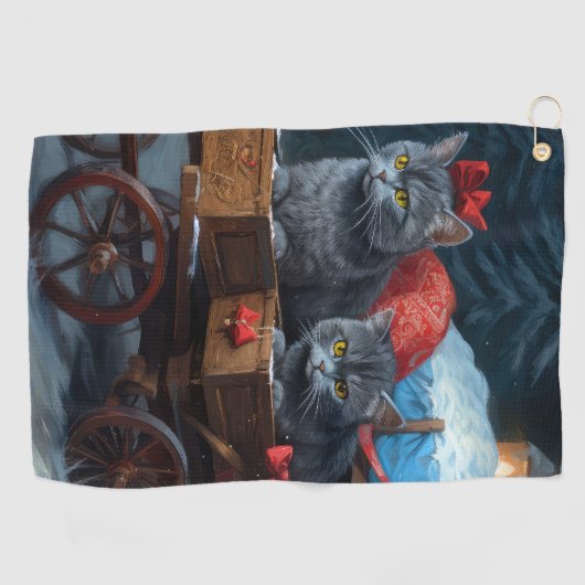 オリエンタルブルーキャットスノーイスレクリスマスデコール ゴルフタオル (横)