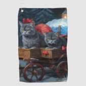 オリエンタルブルーキャットスノーイスレクリスマスデコール ゴルフタオル (正面)