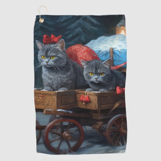 オリエンタルブルーキャットスノーイスレクリスマスデコール ゴルフタオル (正面)
