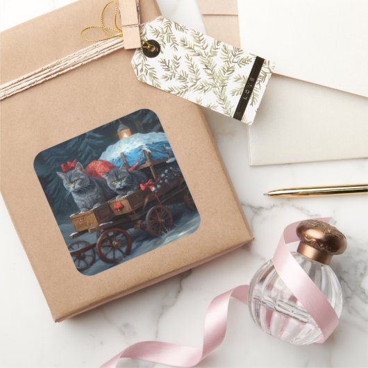 オリエンタルブルーキャットスノーイスレクリスマスデコール スクエアシール (ギフト)