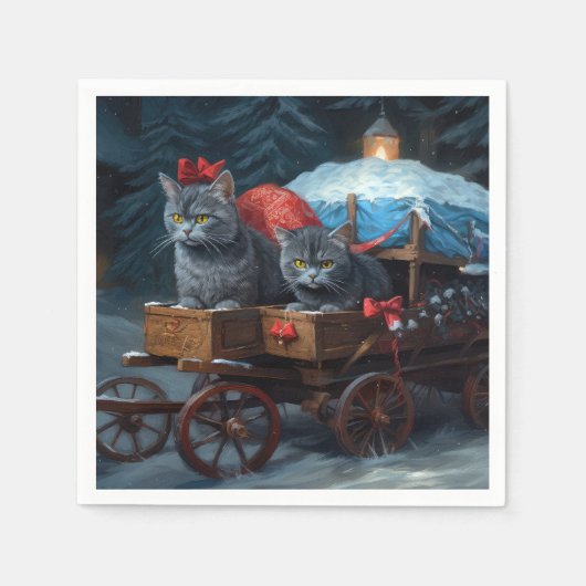 オリエンタルブルーキャットスノーイスレクリスマスデコール スタンダードカクテルナプキン (正面)