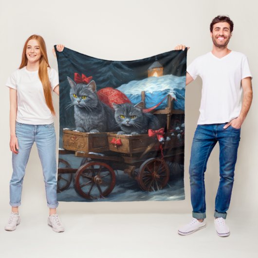 オリエンタルブルーキャットスノーイスレクリスマスデコール フリースブランケット (インサイチュ)