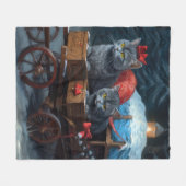 オリエンタルブルーキャットスノーイスレクリスマスデコール フリースブランケット (正面(横))