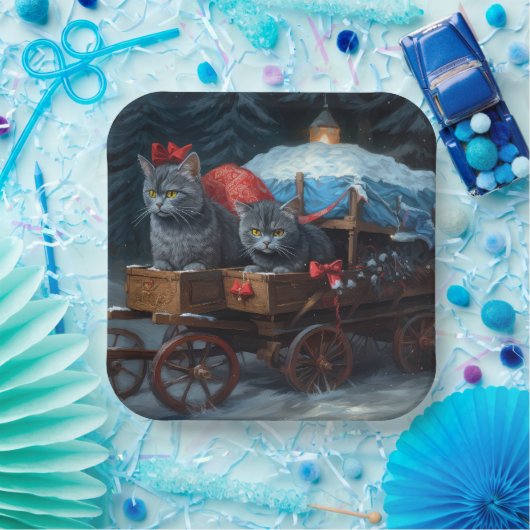 オリエンタルブルーキャットスノーイスレクリスマスデコール ペーパープレート (パーティー)