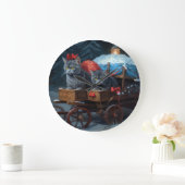 オリエンタルブルーキャットスノーイスレクリスマスデコール ラージ壁時計 (ホーム)