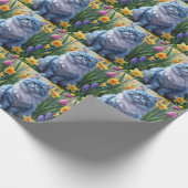 オリエンタルブルーキャット春の花絵を描ズ ラッピングペーパー (角)