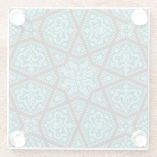 オリエンタルブルーグレーアラビアエジプト幾何学模様 ガラスコースター (裏面)