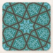 オリエンタルブルーグレーアラビアエジプト幾何学模様 スクエアペーパーコースター (正面)