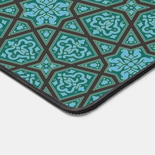 オリエンタルブルーグレーアラビアエジプト幾何学模様 デスクマット (コーナー)
