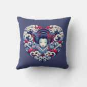 オリエンタルブルーバイオレット抽象芸術芸者の波ハート クッション (裏面)