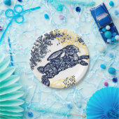 オリエンタルブルーホワイトイエローウサギチノセリエ ペーパープレート (パーティー)