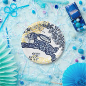 オリエンタルブルーホワイトイエローウサギチノセリエ ペーパープレート (パーティー)