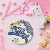 オリエンタルブルーホワイトイエローウサギチノセリエ ペーパープレート (パーティー)