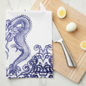オリエンタルブルーホワイトドラゴ中国のンファイア&ウォーター キッチンタオル (四つ折り)