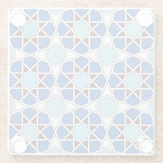 オリエンタルブルーホワイトモロッコジオメトリックベクトルアート ガラスコースター (裏面)