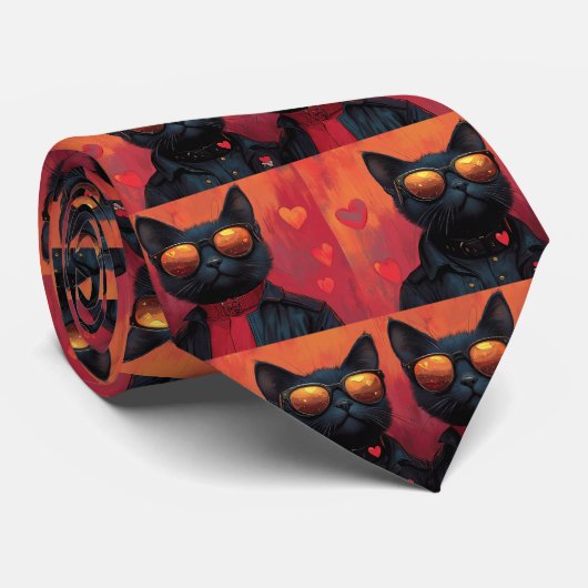 オリエンタルブルー猫とハートバラバレンタインデー ネクタイ (ロール)