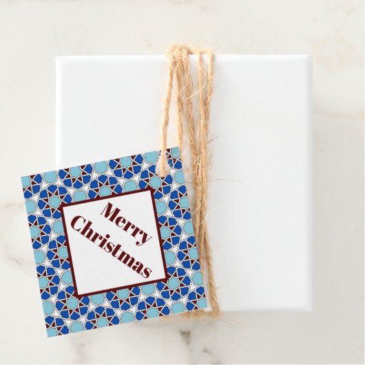 オリエンタルブルー白モロッコ幾何学模様 フェイバータグ (インサイチュ)