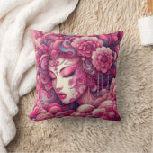 オリエンタルベクトル抽象芸術芸者ピンクのフラクタル波 クッション (ブランケット)