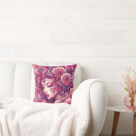 オリエンタルベクトル抽象芸術芸者ピンクのフラクタル波 クッション (ソファ)