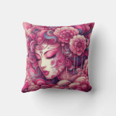 オリエンタルベクトル抽象芸術芸者ピンクのフラクタル波 クッション (裏面)