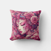 オリエンタルベクトル抽象芸術芸者ピンクのフラクタル波 クッション (正面)