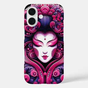 オリエンタルベクトル抽象芸術芸者ピンク波 iPhone 16ケース