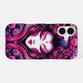 オリエンタルベクトル抽象芸術芸者ピンク波 iPhone 16ケース (裏面横)