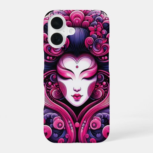 オリエンタルベクトル抽象芸術芸者ピンク波 iPhone 16ケース (裏面)