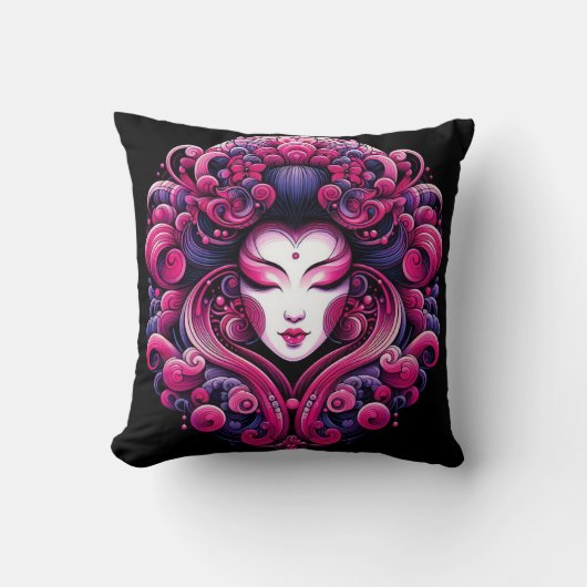 オリエンタルベクトル抽象芸術芸者フラクタルピンク波 クッション (正面)