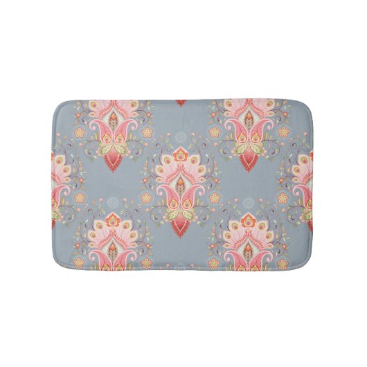 オリエンタルペイズリー孔雀フェザーバックグラウンド バスマット (正面)