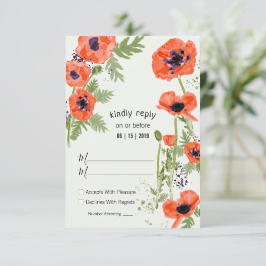 オリエンタルポピーの花 水彩パターン 出欠カード (スタンド正面)