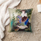 オリエンタルモチーフの飾り枕 – 女性と白鳥 クッション (ブランケット)