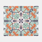 オリエンタルモロッコタイルフローラデザイン フリースブランケット (正面(横))