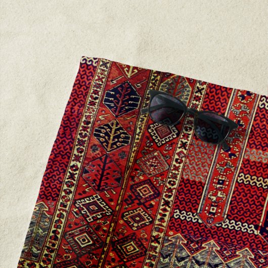 オリエンタルラグデザインの深いオレンジ ビーチタオル (インサイチュ)