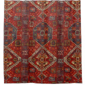 オリエンタルラグデザイン（赤と青） シャワーカーテン (正面)