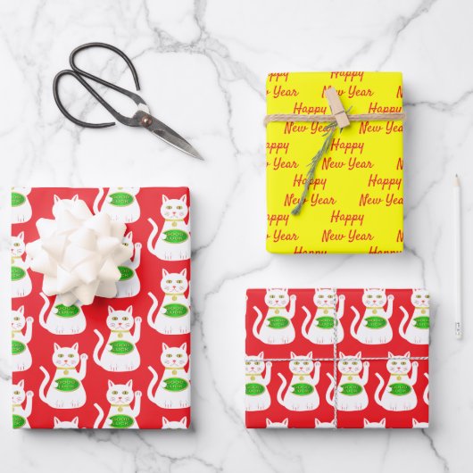 オリエンタルラッキーキャットカスタム中国の新年 ラッピングペーパーシート (正面)