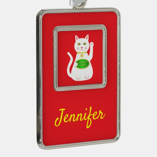 オリエンタルラッキーキャット名前をカスタムする シルバープレートフレームオーナメント (右)