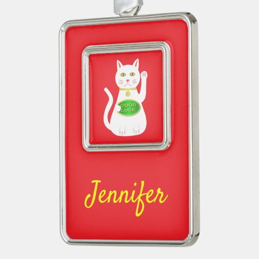 オリエンタルラッキーキャット名前をカスタムする シルバープレートフレームオーナメント (左)