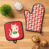 オリエンタルラッキーキャット 鍋つかみ&鍋敷きセット (トップダウン)