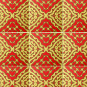 オリエンタルレッドとイエローモザイクの幾何学的パターン タイル