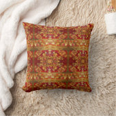 オリエンタルレッドと金ゴールドウッドカービング クッション (ブランケット)