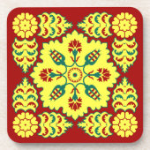 オリエンタルレッドイエローオットマントルコのチューリップパターン コースター (正面)