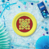 オリエンタルレッドイエローオットマントルコのチューリップパターン ペーパープレート (パーティー)