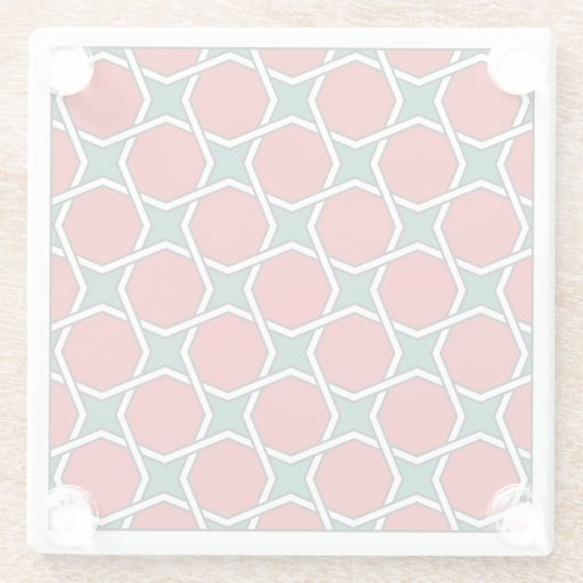 オリエンタルレッドグリーンアラビア語エジプト幾何学模様 ガラスコースター (裏面)